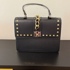Badgley Mischka Black Satchel with Goldtone Studs NWT